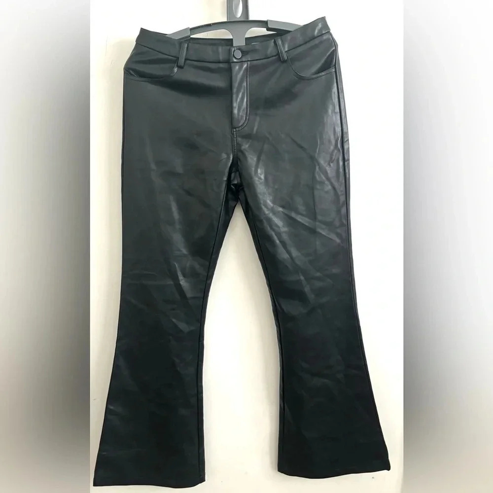 Pacsun Boot cut faux leather black biker grunge pants M